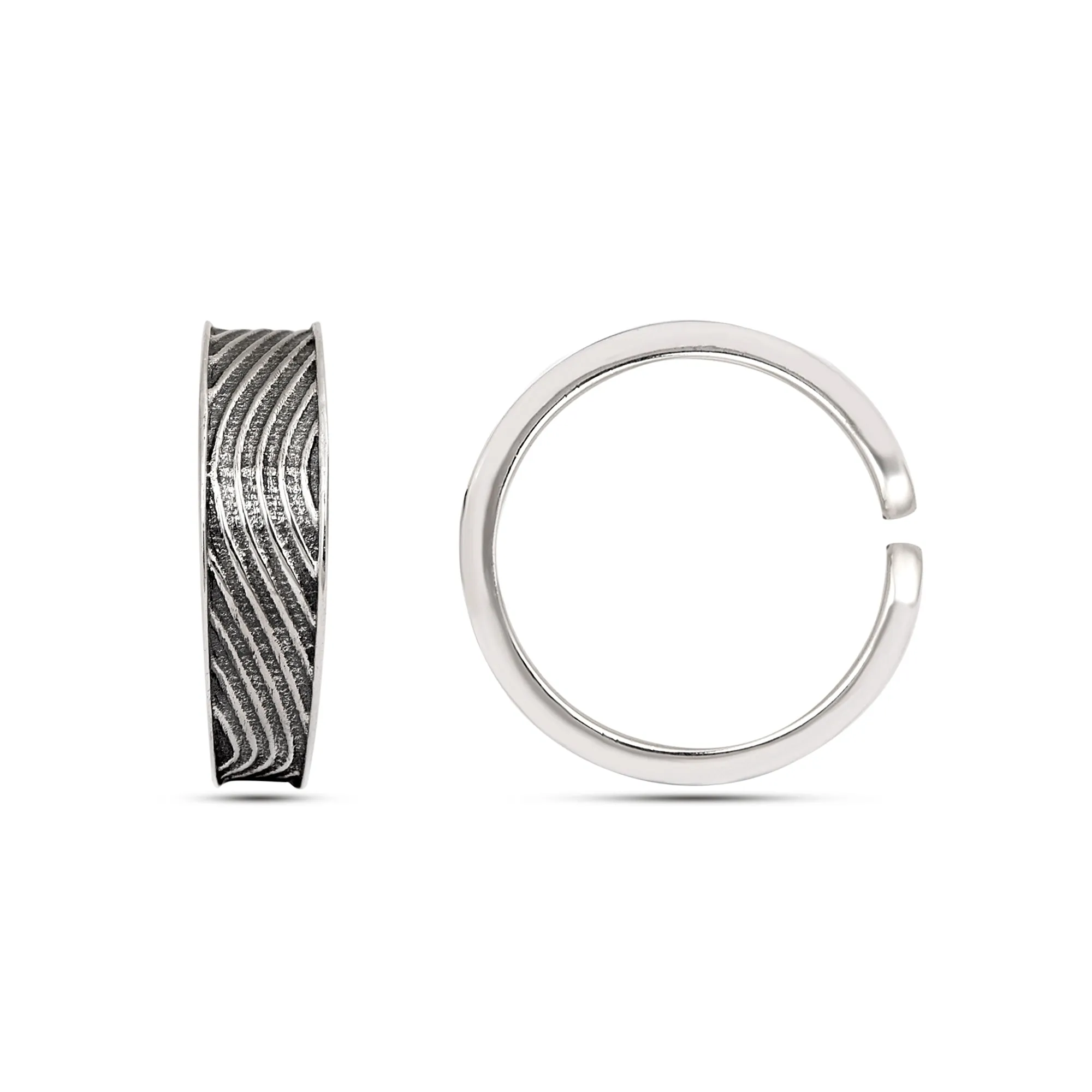 Sterling Silver Plain Engraved Lines Oxidized Toe Ring
