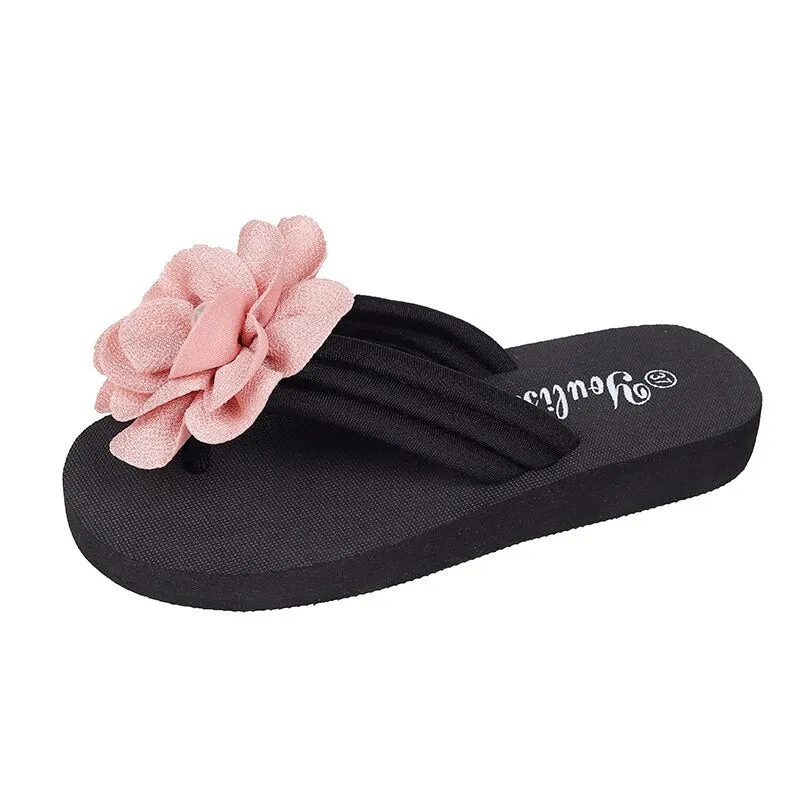 Summer Beach Style Thong Slippers for Women with Flower and Pearl