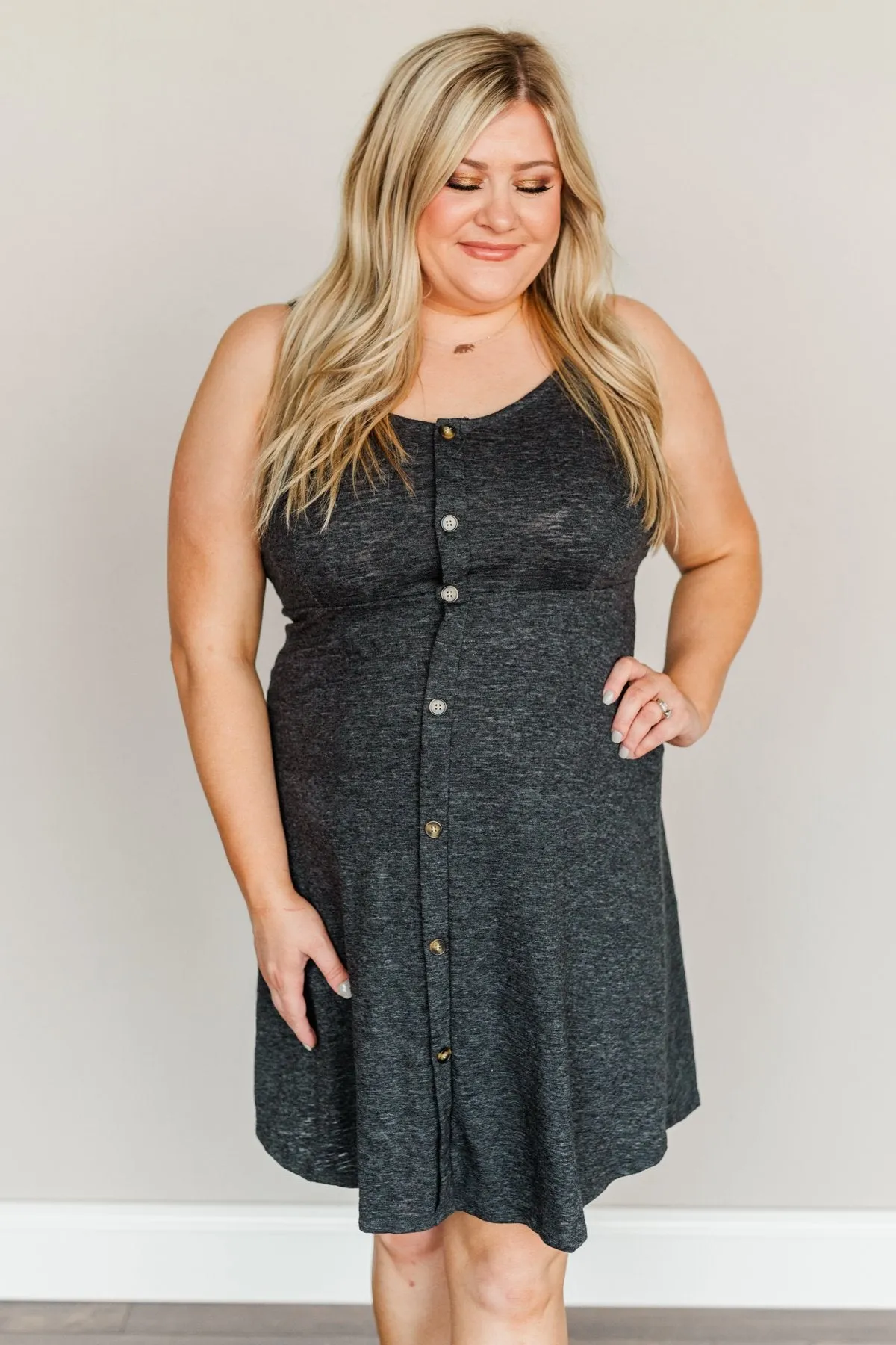 Sunshine Serenity Sleeveless Dress- Heathered Black