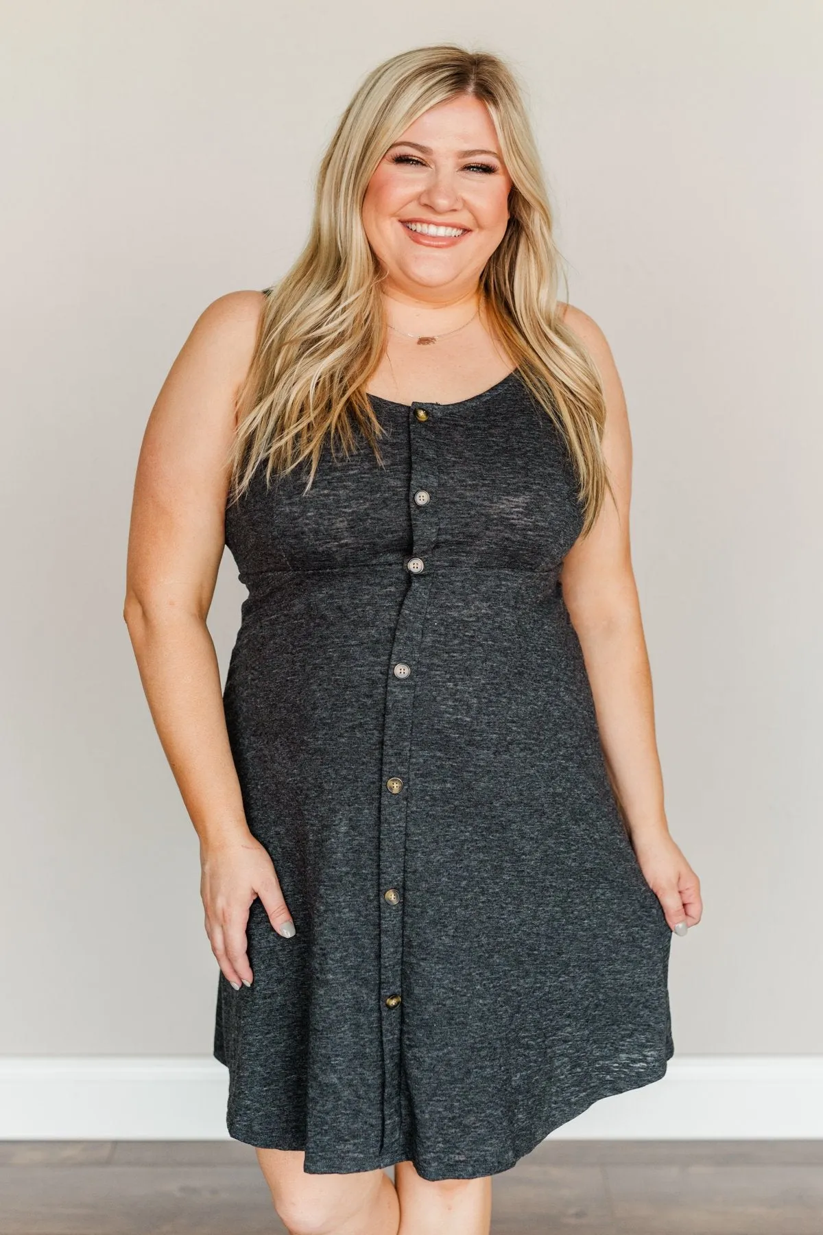 Sunshine Serenity Sleeveless Dress- Heathered Black