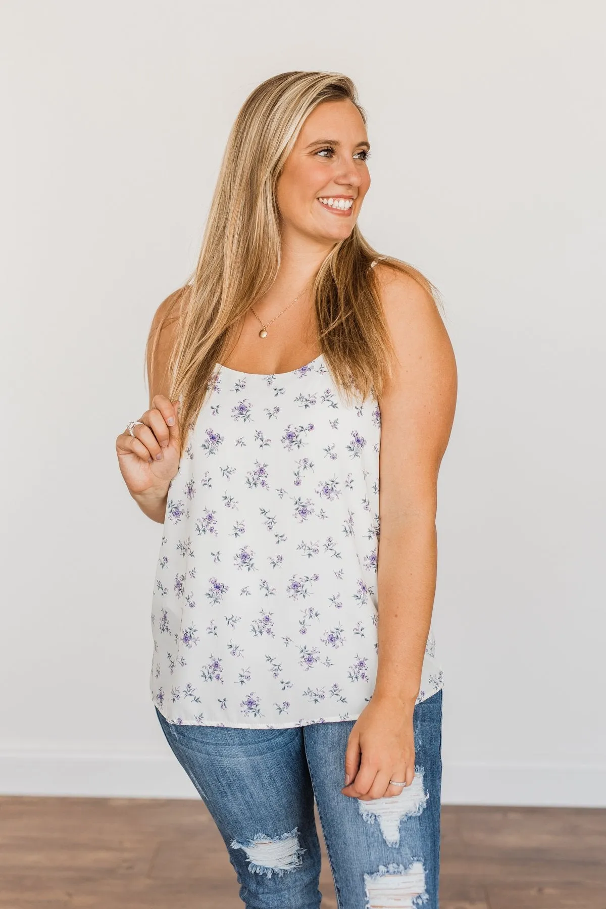 Swinging Into Summer Floral Tank Top- Ivory & Lavender