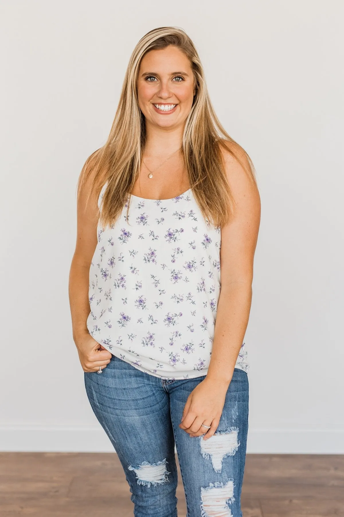Swinging Into Summer Floral Tank Top- Ivory & Lavender