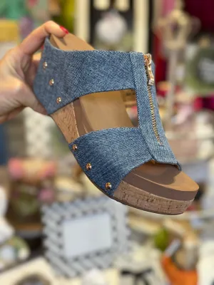 Taboo Blue Denim Wedge with Zipper