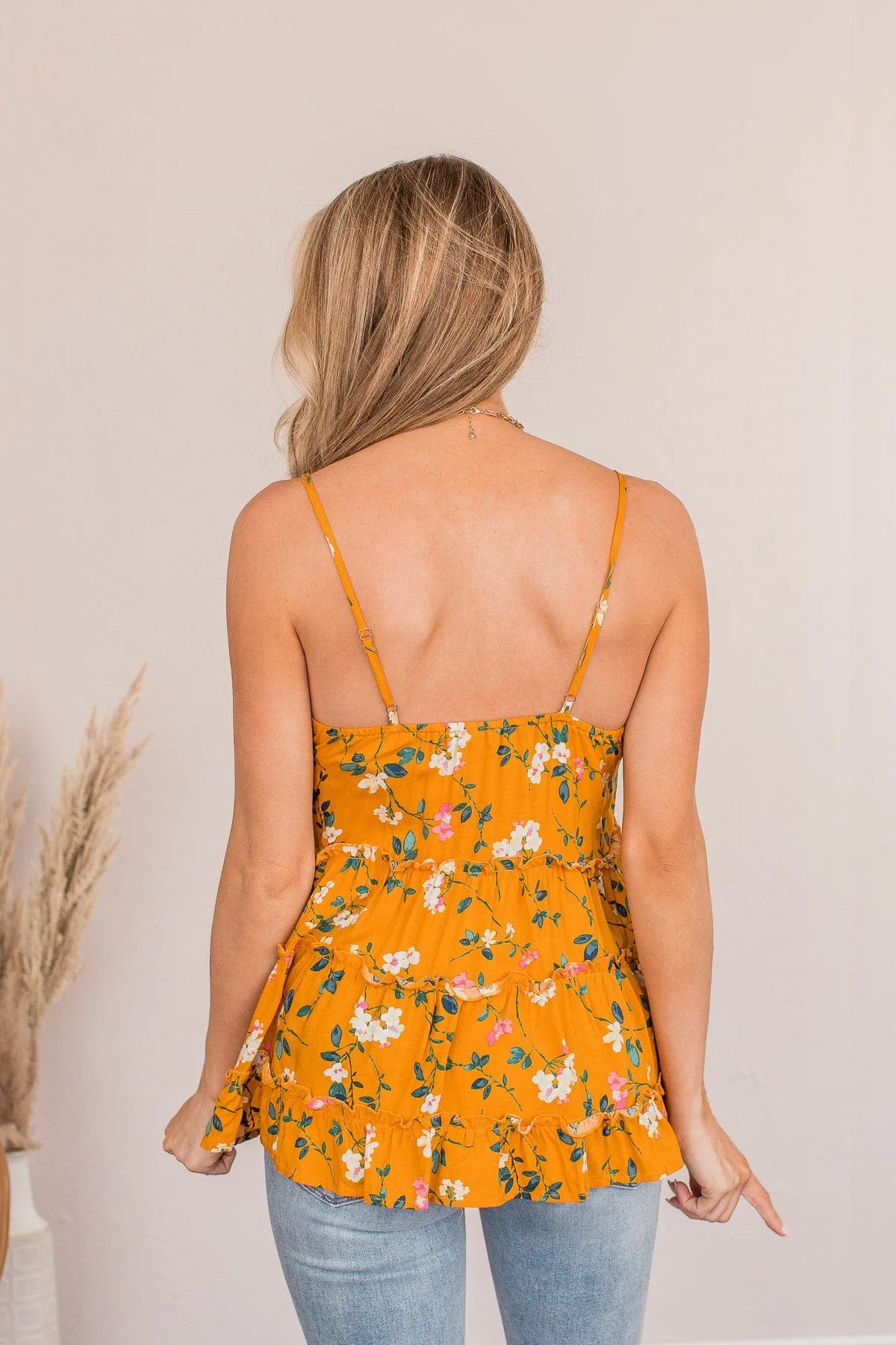 Take My Sorrows Floral Tank- Golden Yellow