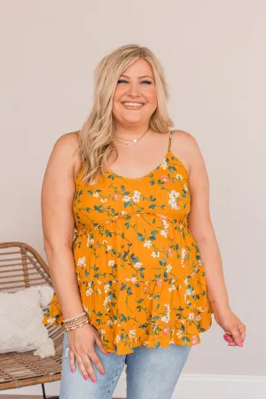 Take My Sorrows Floral Tank- Golden Yellow