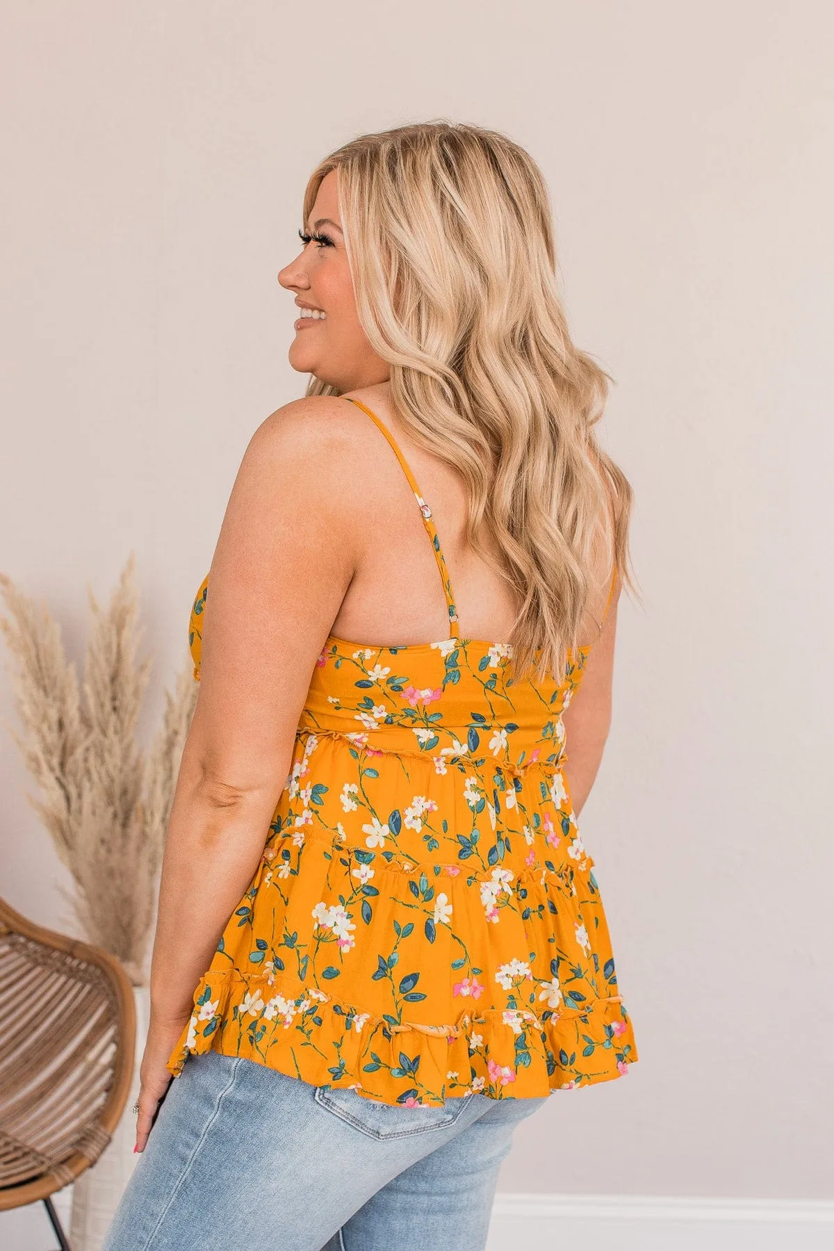 Take My Sorrows Floral Tank- Golden Yellow