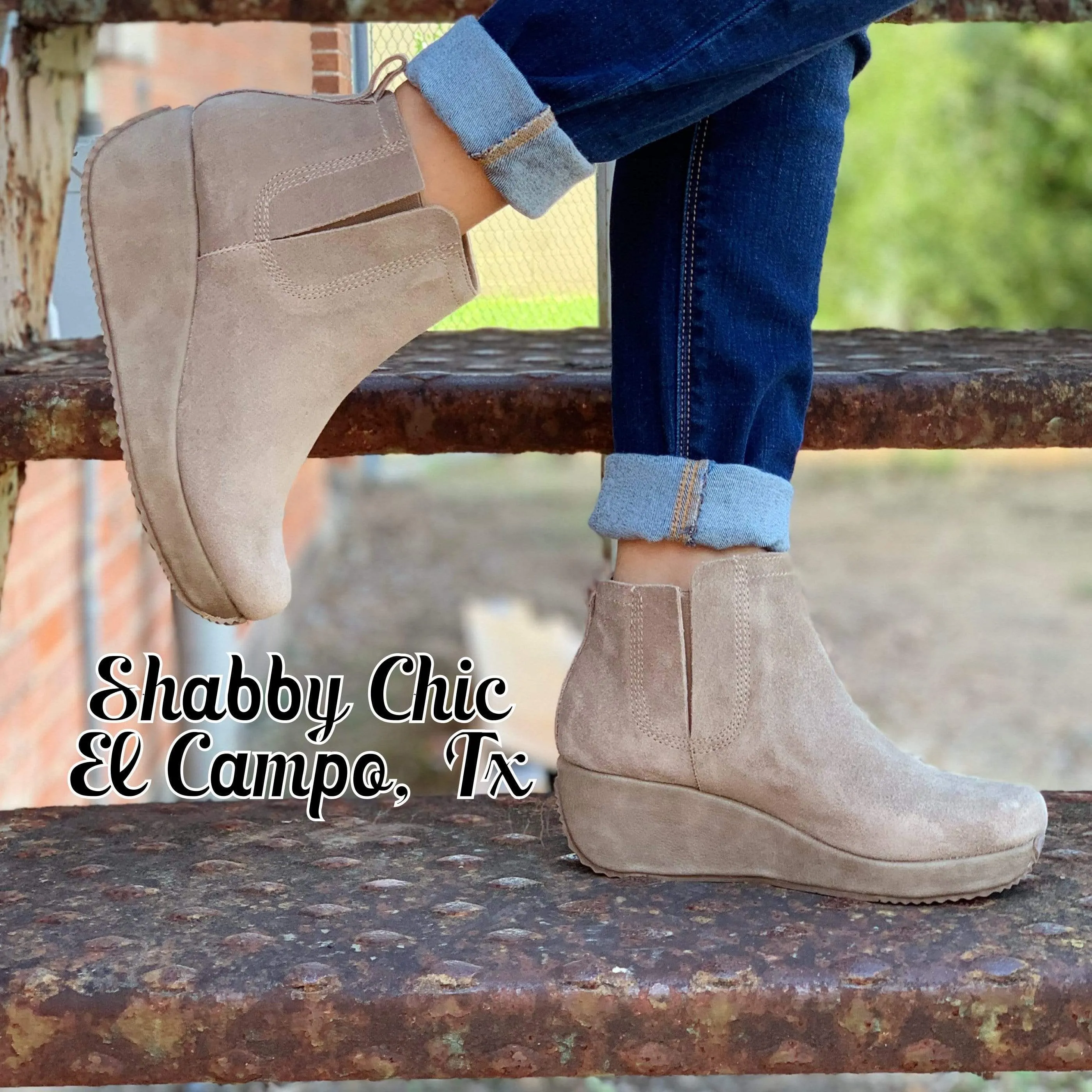 Tan Suede Wedge Booties