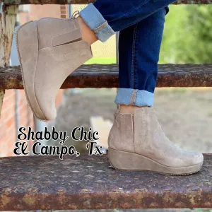 Tan Suede Wedge Booties
