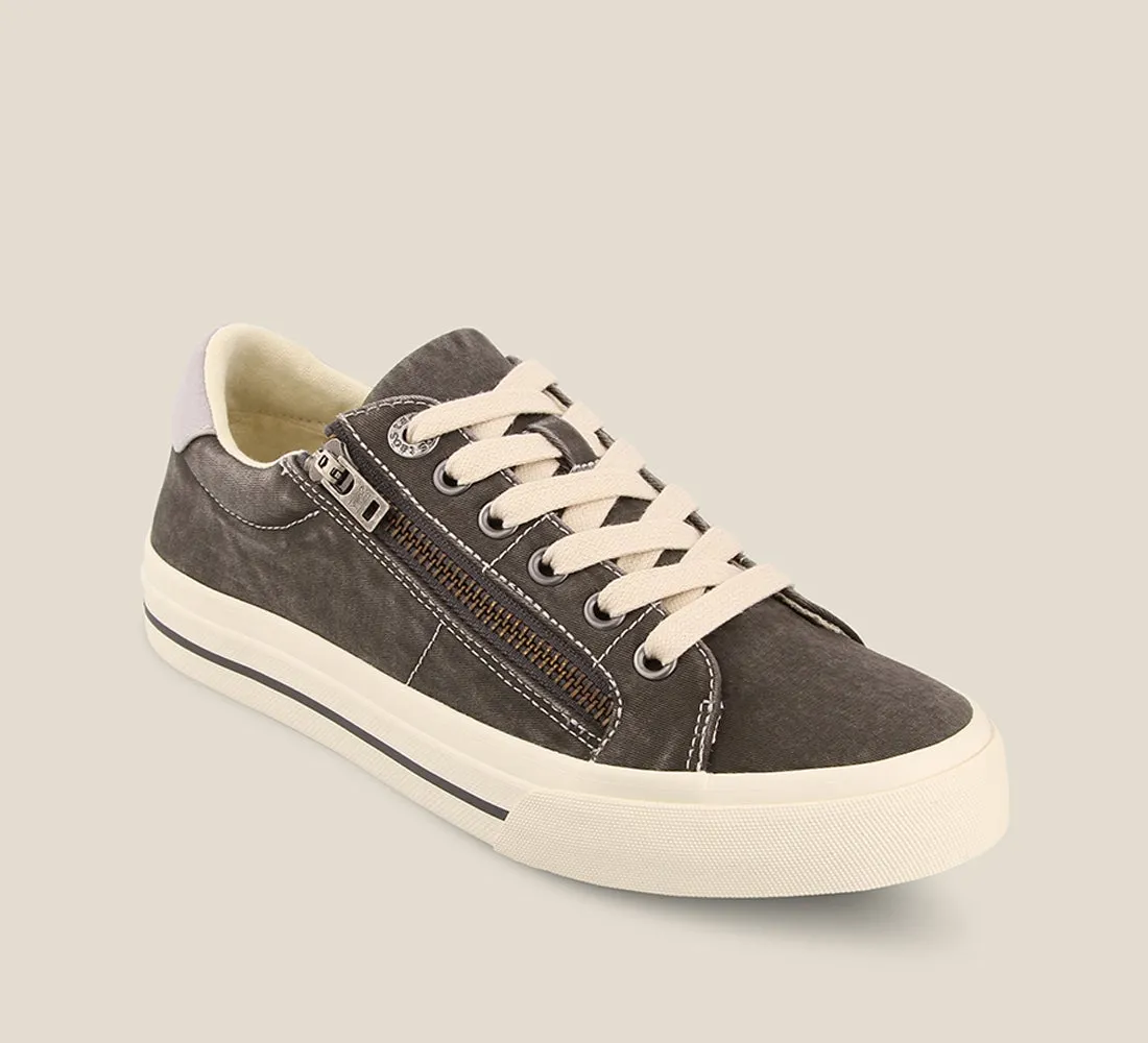 Taos Z Soul Canvas Sneaker in White & Graphite Available in Wide Widths