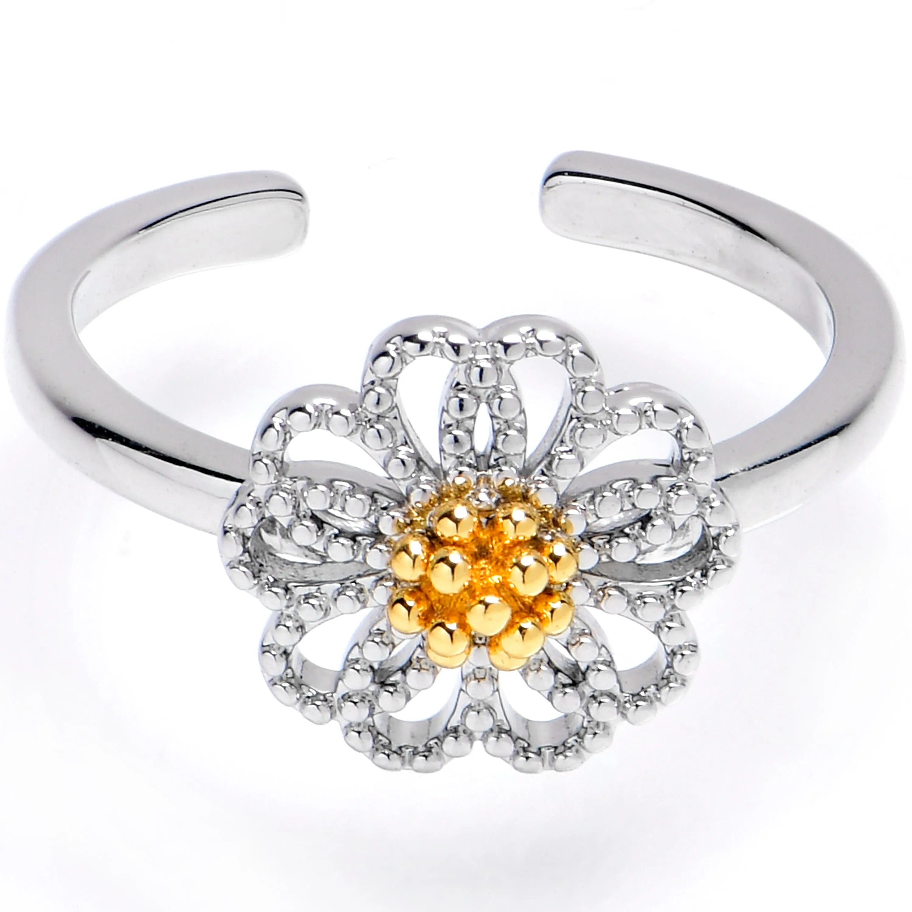 Textured Flower Golden Center Adjustable Toe Ring