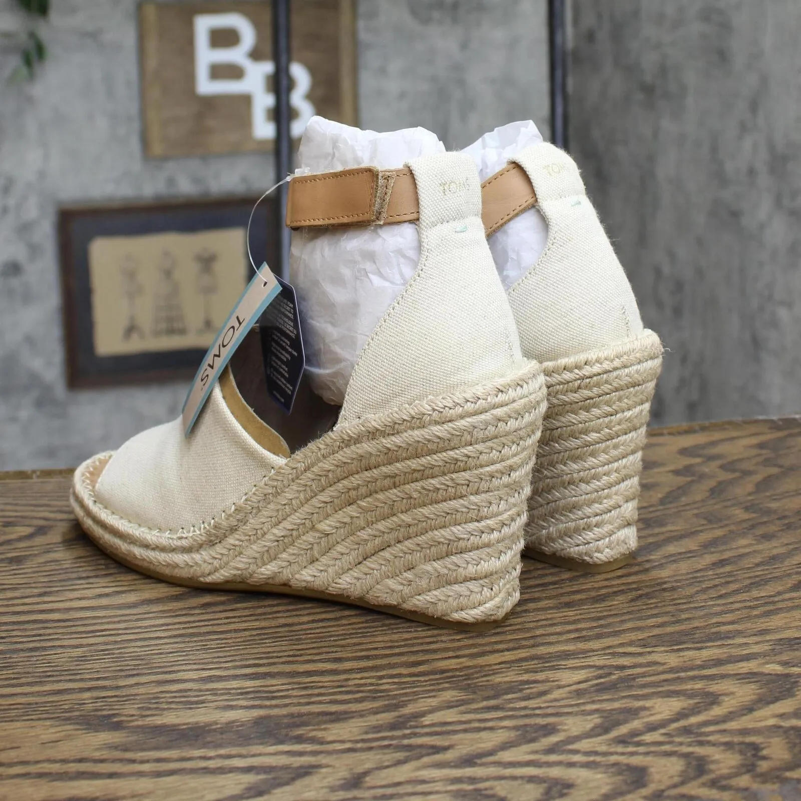 Toms Womens Marisol Platform Wedge Shoes 10016358 Natural Brown 8M
