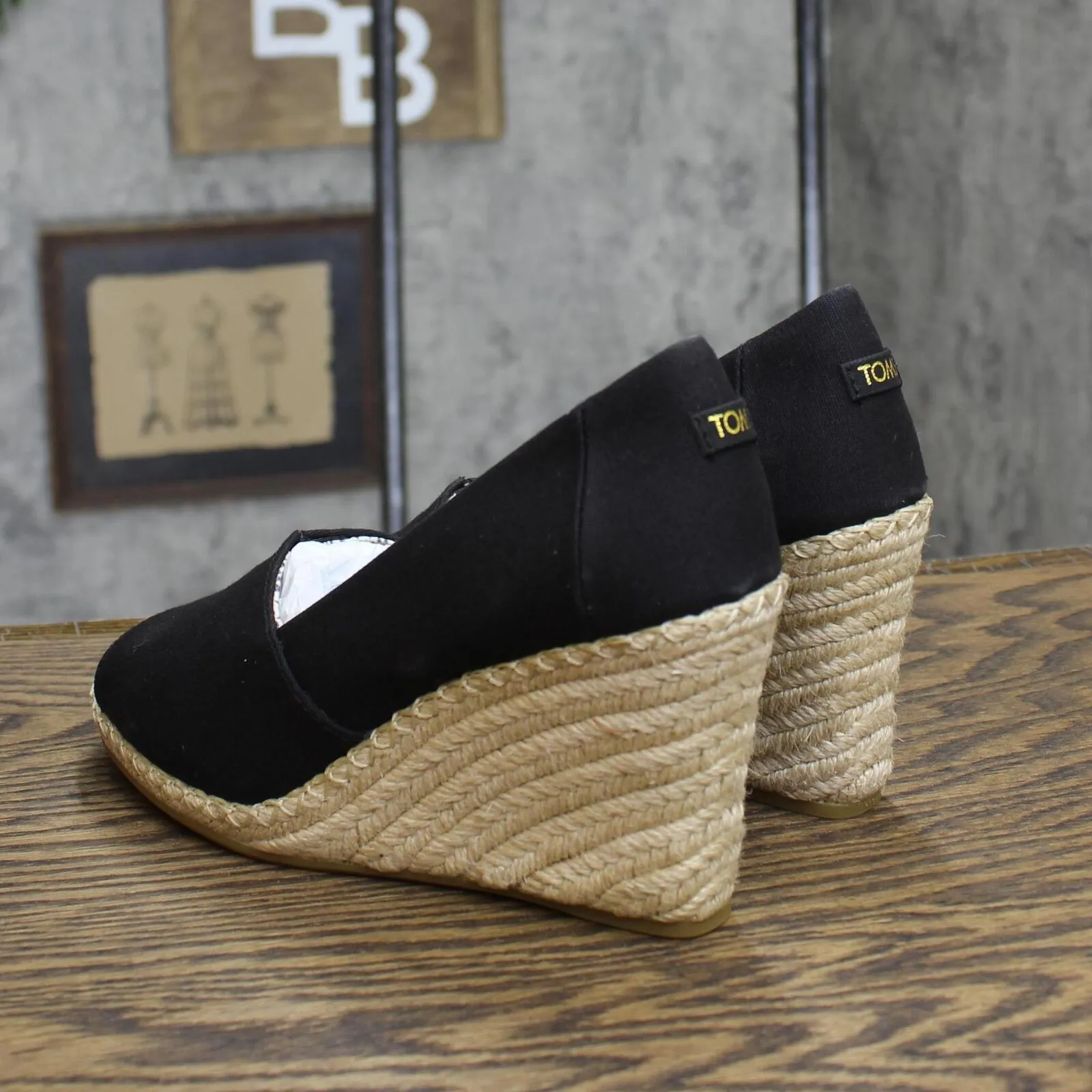 Toms Women's Michelle Wedge Sandal 10017901 Black Canvas 6.5M