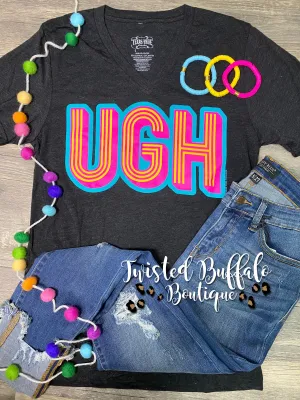 {UGH} Neon   Retro Design Char-Black V-Neck Tee