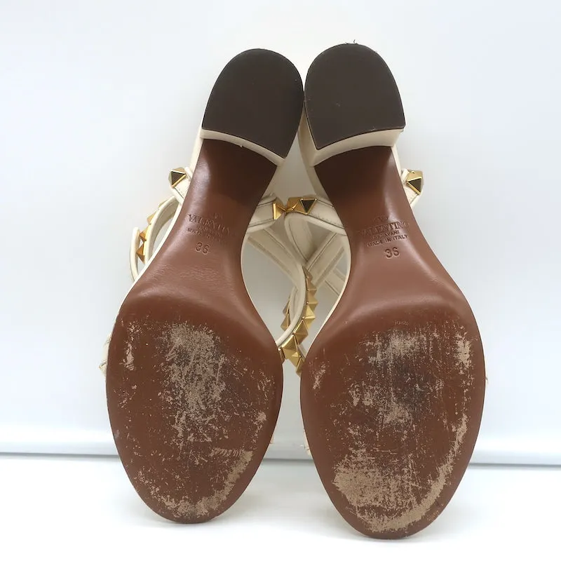 Valentino Rockstud No Limit Ankle Strap Sandals Cream Leather Size 36