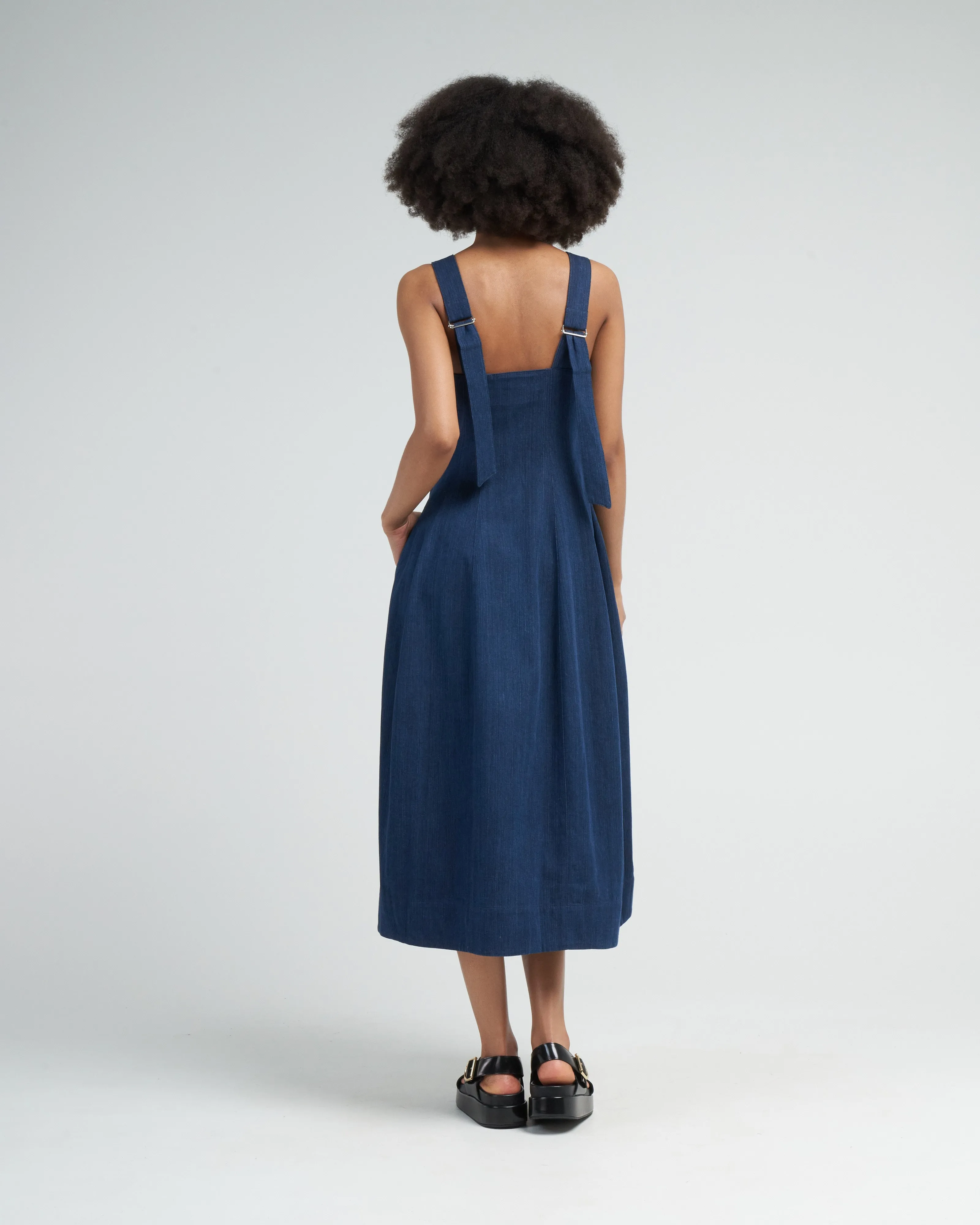 washed summer denim dress - dark enzyme wash
