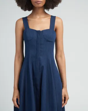 washed summer denim dress - dark enzyme wash