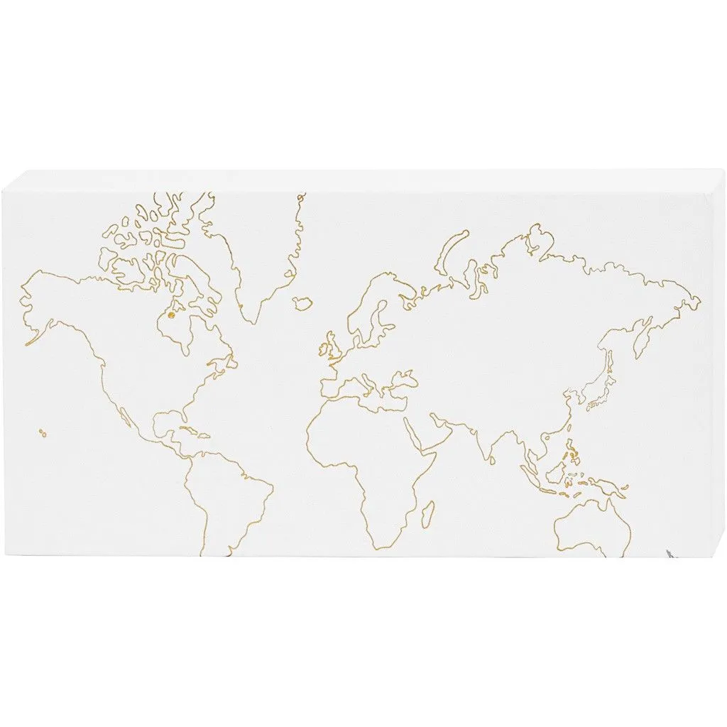 Watercolour White Lacquered Canvas With Gold Foil World Map Motifs Paint 25.4 cm