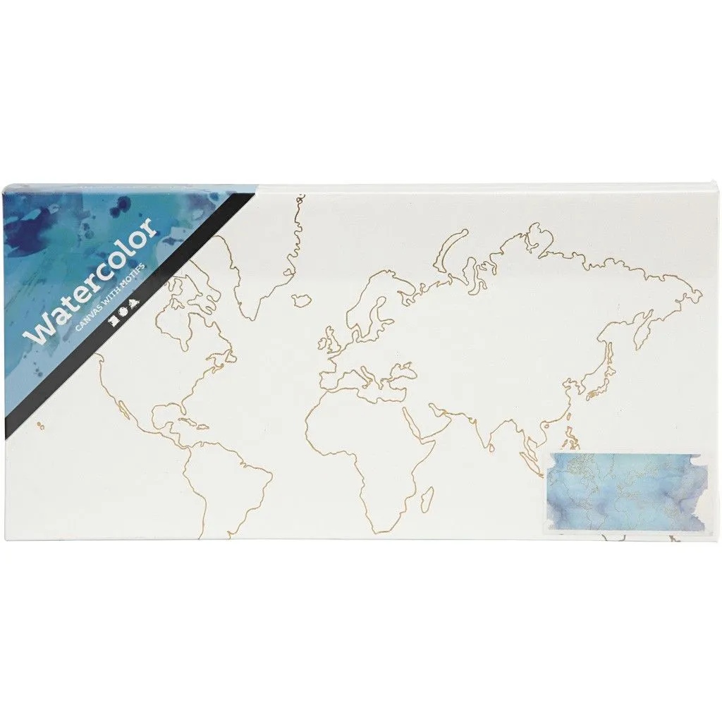 Watercolour White Lacquered Canvas With Gold Foil World Map Motifs Paint 25.4 cm