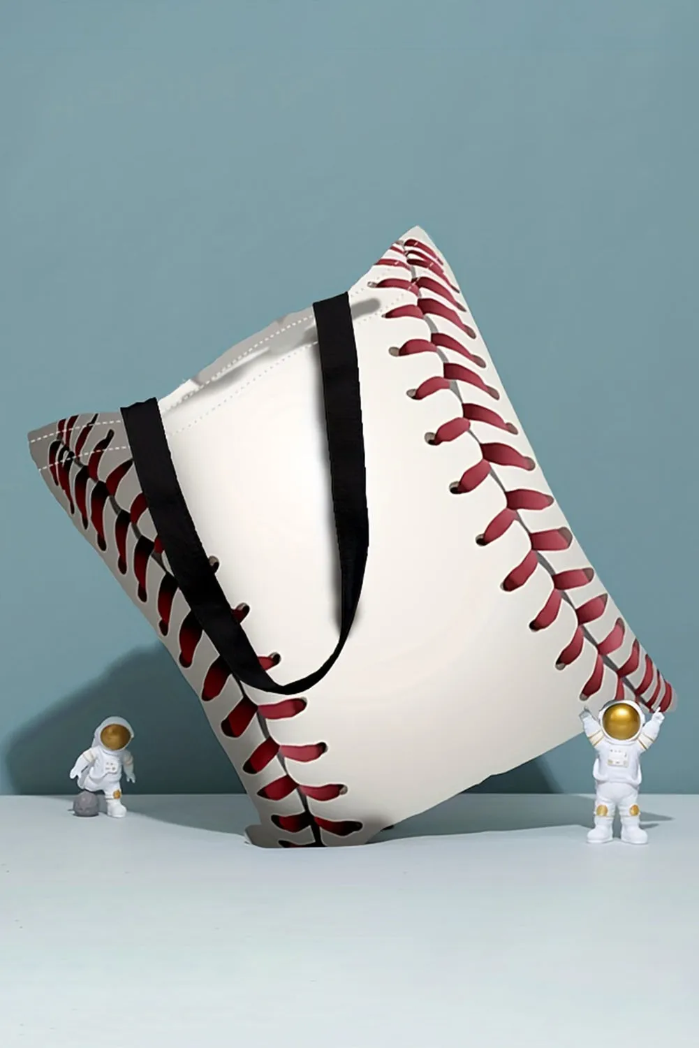 White Baseball Print Canvas Tote Bag