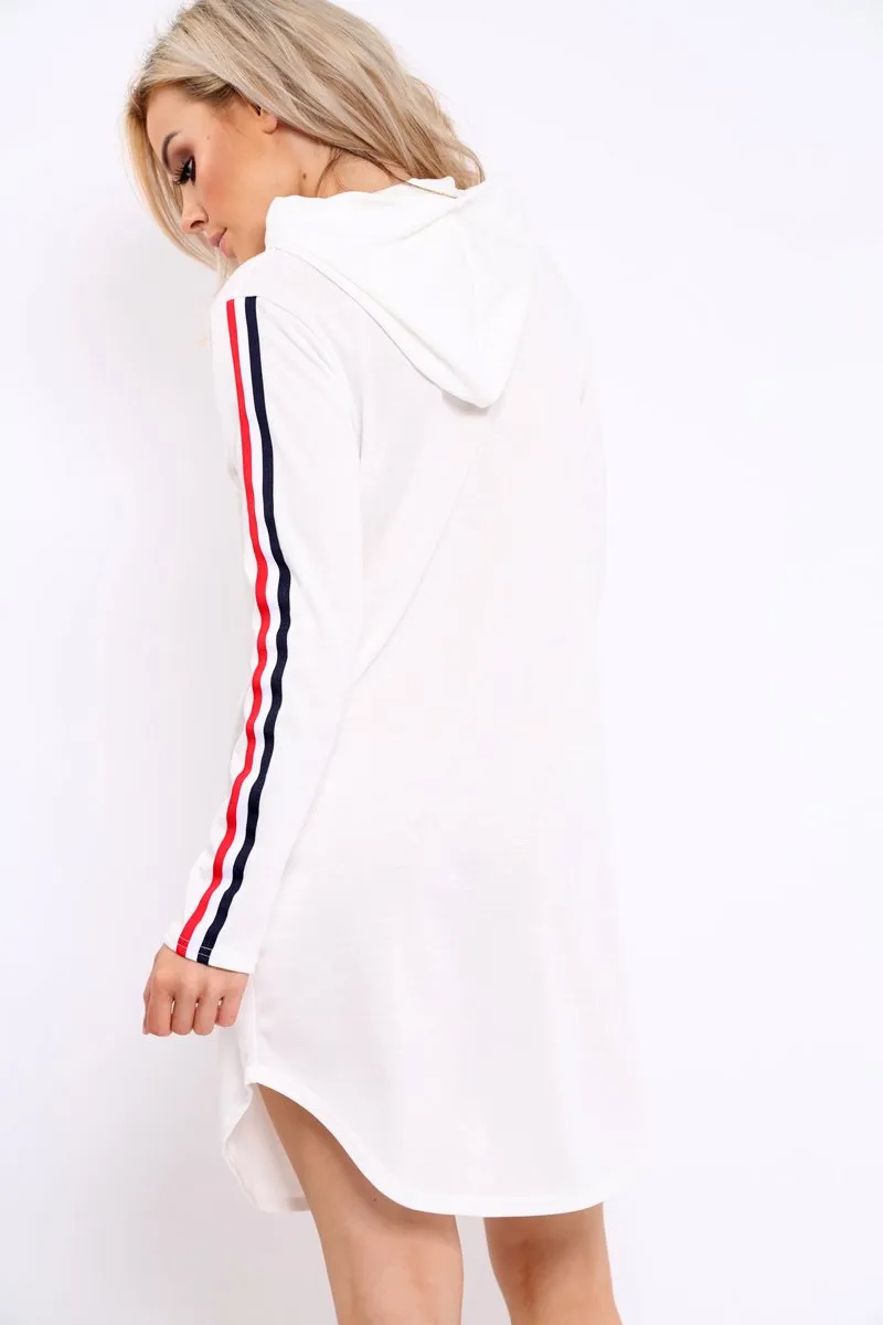 White Sleeve Sports Trim Curve Hem Jumper Dress - Dixie