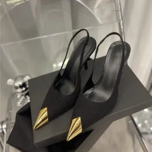 Women Metal Point Toe Stiletto Stripper Slingback Prom Evening Pumps
