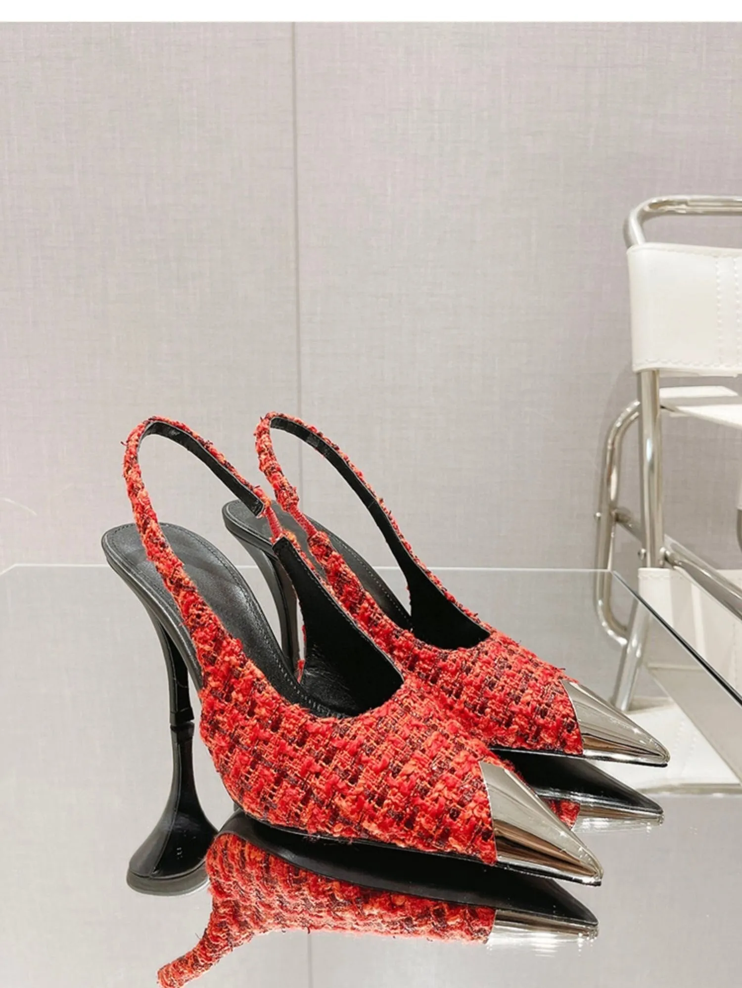 Women Metal Point Toe Stiletto Stripper Slingback Prom Evening Pumps