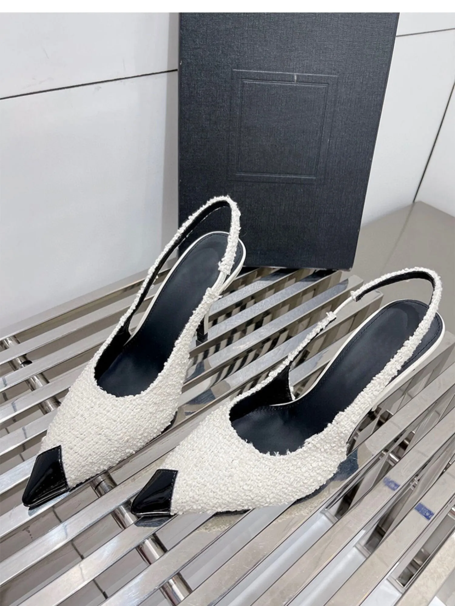Women Metal Point Toe Stiletto Stripper Slingback Prom Evening Pumps