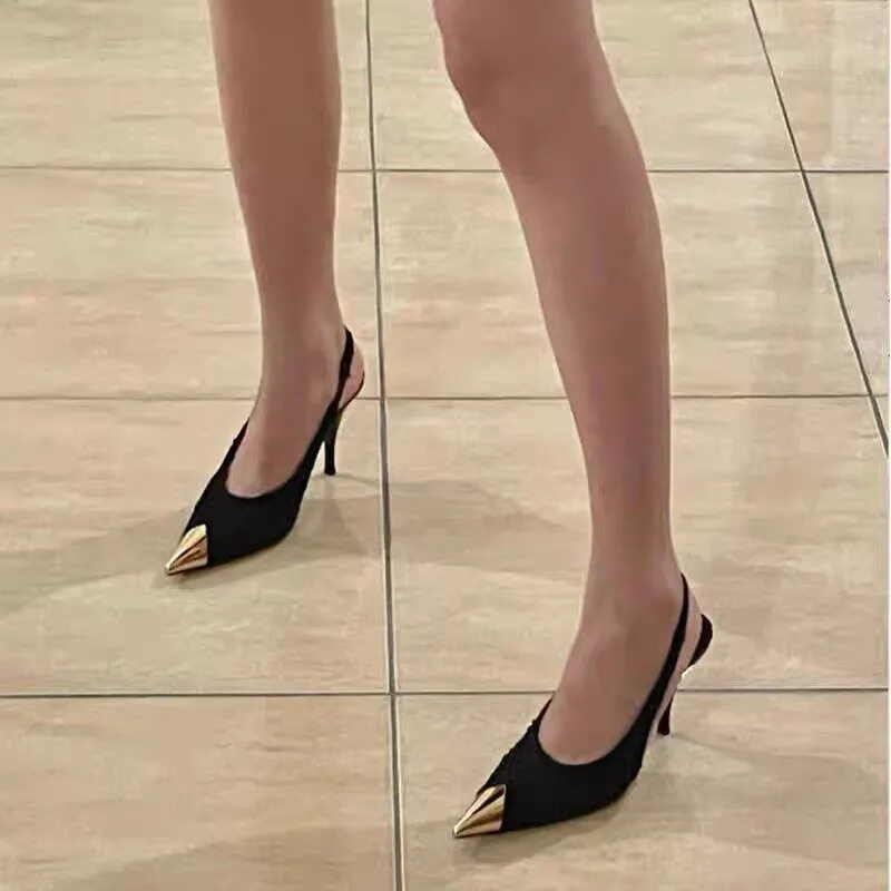 Women Metal Point Toe Stiletto Stripper Slingback Prom Evening Pumps