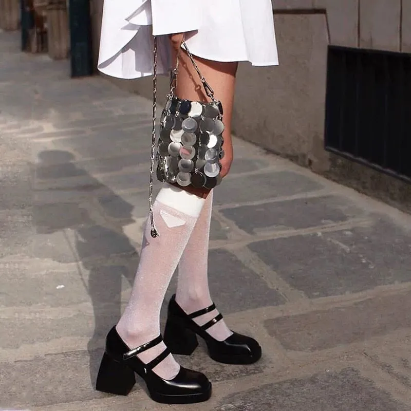 women pumps new 2020 genuine leather square high heels black white shoes woman Mary Janes dress party wedding shoes size 34-39