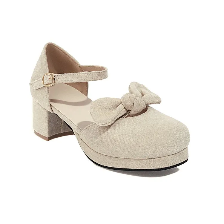 Women's Lolita Suede Butterfly Knot Hollow Out Round Toe Block Heel Low Heels Sandals