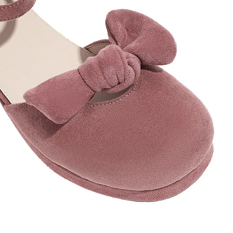 Women's Lolita Suede Butterfly Knot Hollow Out Round Toe Block Heel Low Heels Sandals