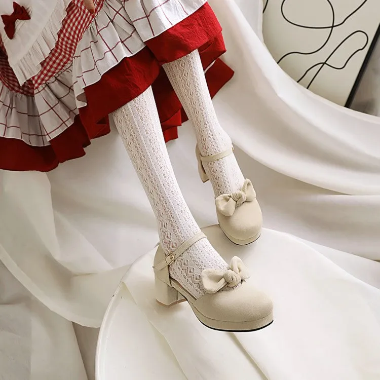 Women's Lolita Suede Butterfly Knot Hollow Out Round Toe Block Heel Low Heels Sandals