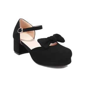 Women's Lolita Suede Butterfly Knot Hollow Out Round Toe Block Heel Low Heels Sandals
