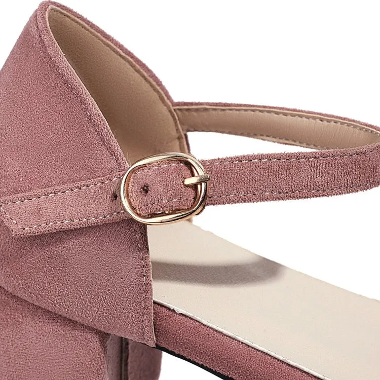 Women's Lolita Suede Butterfly Knot Hollow Out Round Toe Block Heel Low Heels Sandals