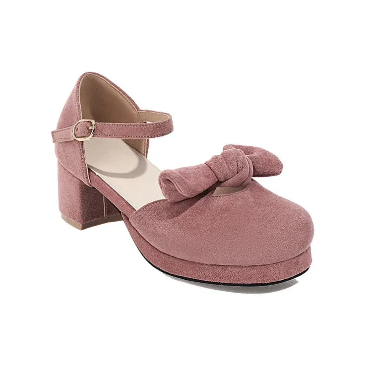Women's Lolita Suede Butterfly Knot Hollow Out Round Toe Block Heel Low Heels Sandals