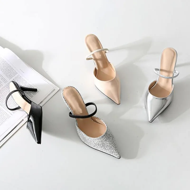 Women's Pointed Toe Slip On Patent Sandals AS19