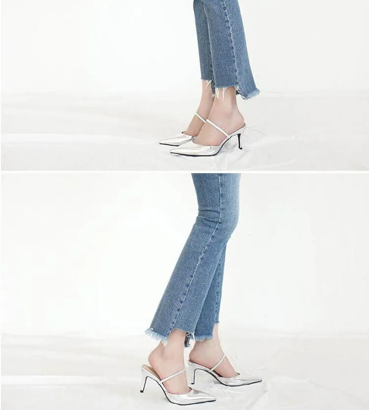 Women's Pointed Toe Slip On Patent Sandals AS19