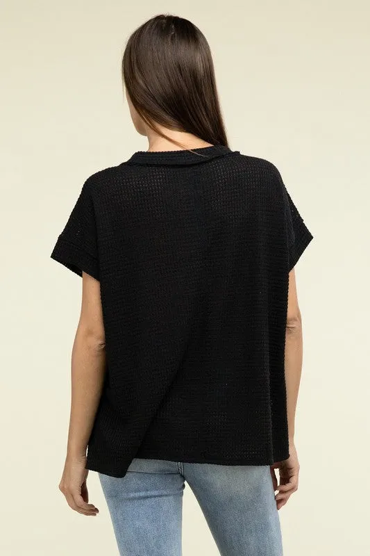 ZENANA Brushed Waffle Exposed-Seam Short Sleeve Top