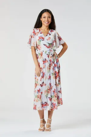Zibi London Salma Purple Floral Pleated Dress