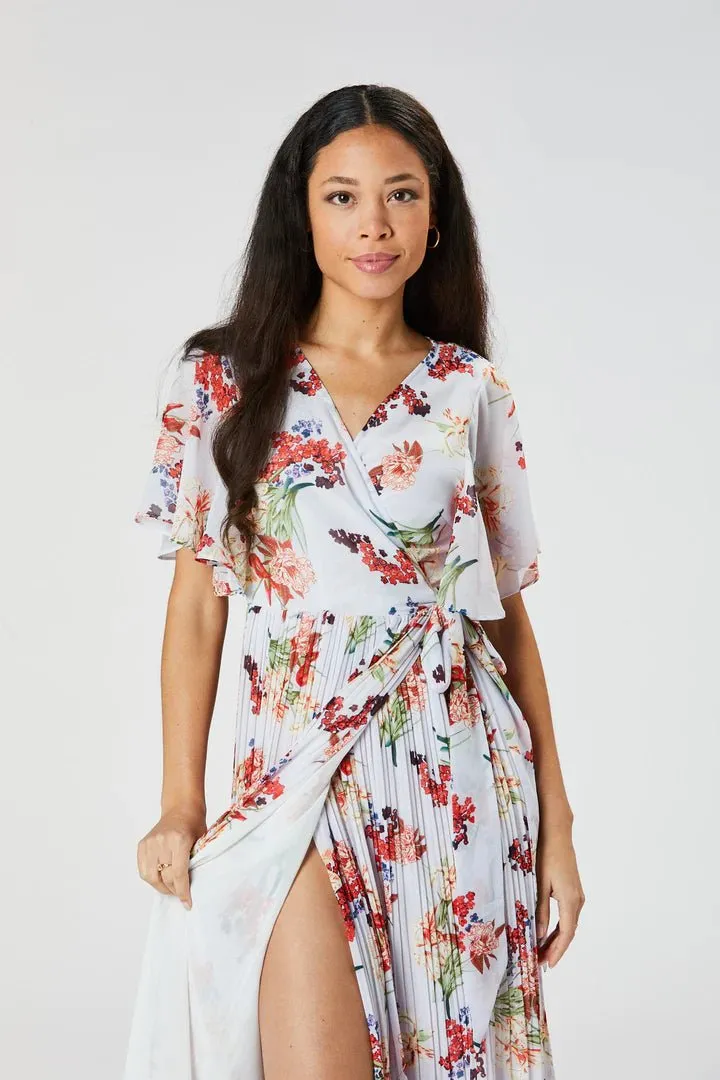 Zibi London Salma Purple Floral Pleated Dress